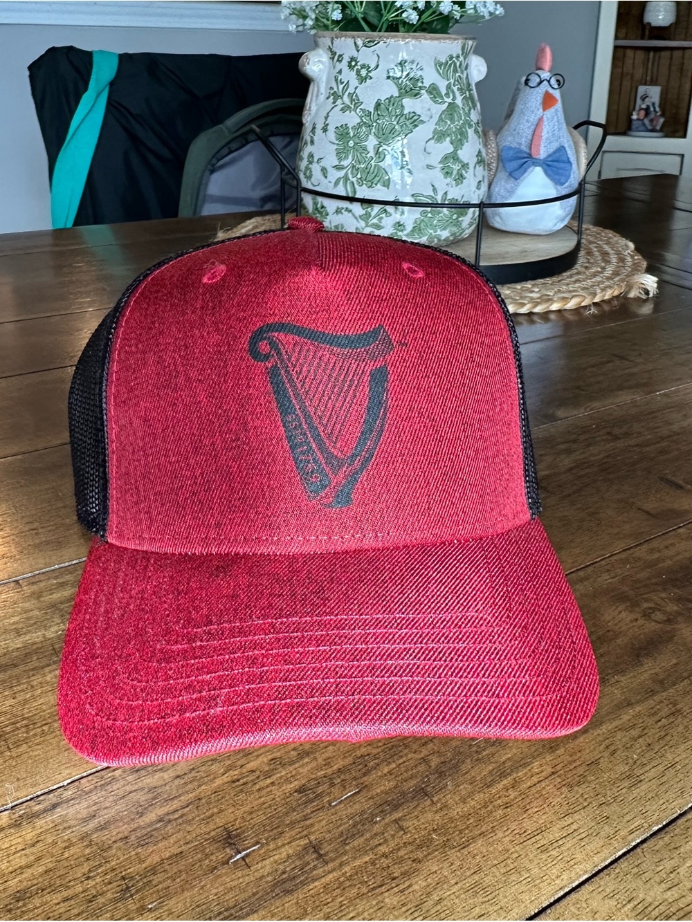 Guinness Red and Black Trucker Hat with Harp Logo